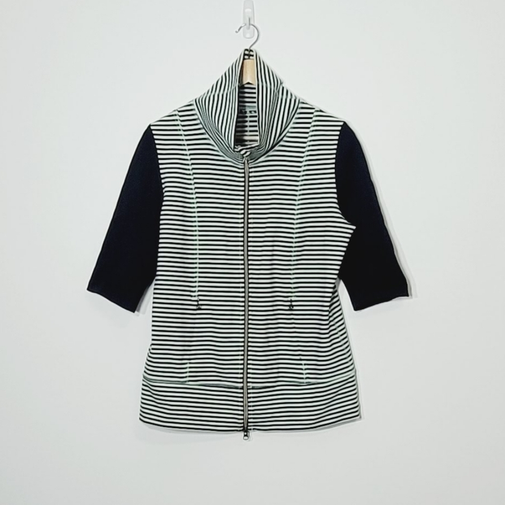 Lululemon Mint Green Black Stripes 2 Sided Zipper Workout Cardigan Size 10